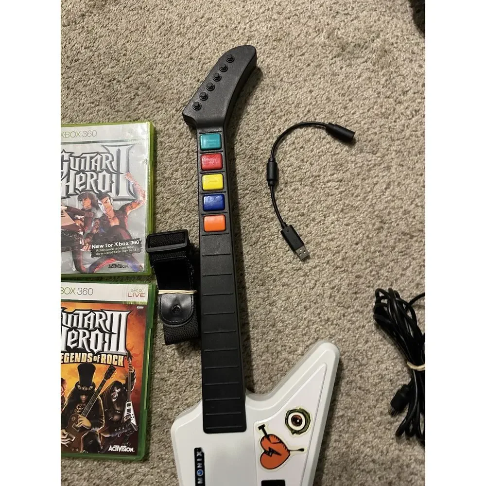Guitar Hero Xbox 360 XPlorer Controller Bundle 2 Games Dongle USB Cable Tested